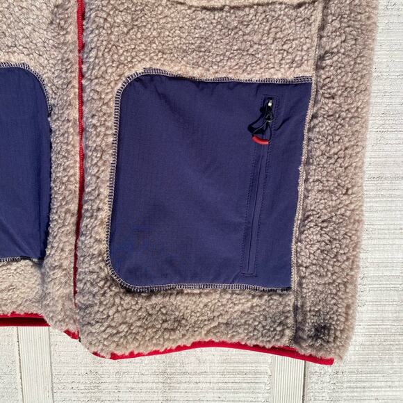 Orvis Men's size Medium Tan Red Blue Sherpa Zip-Up Vest Gorpcore Outdoor Warm - Picture 4 of 7